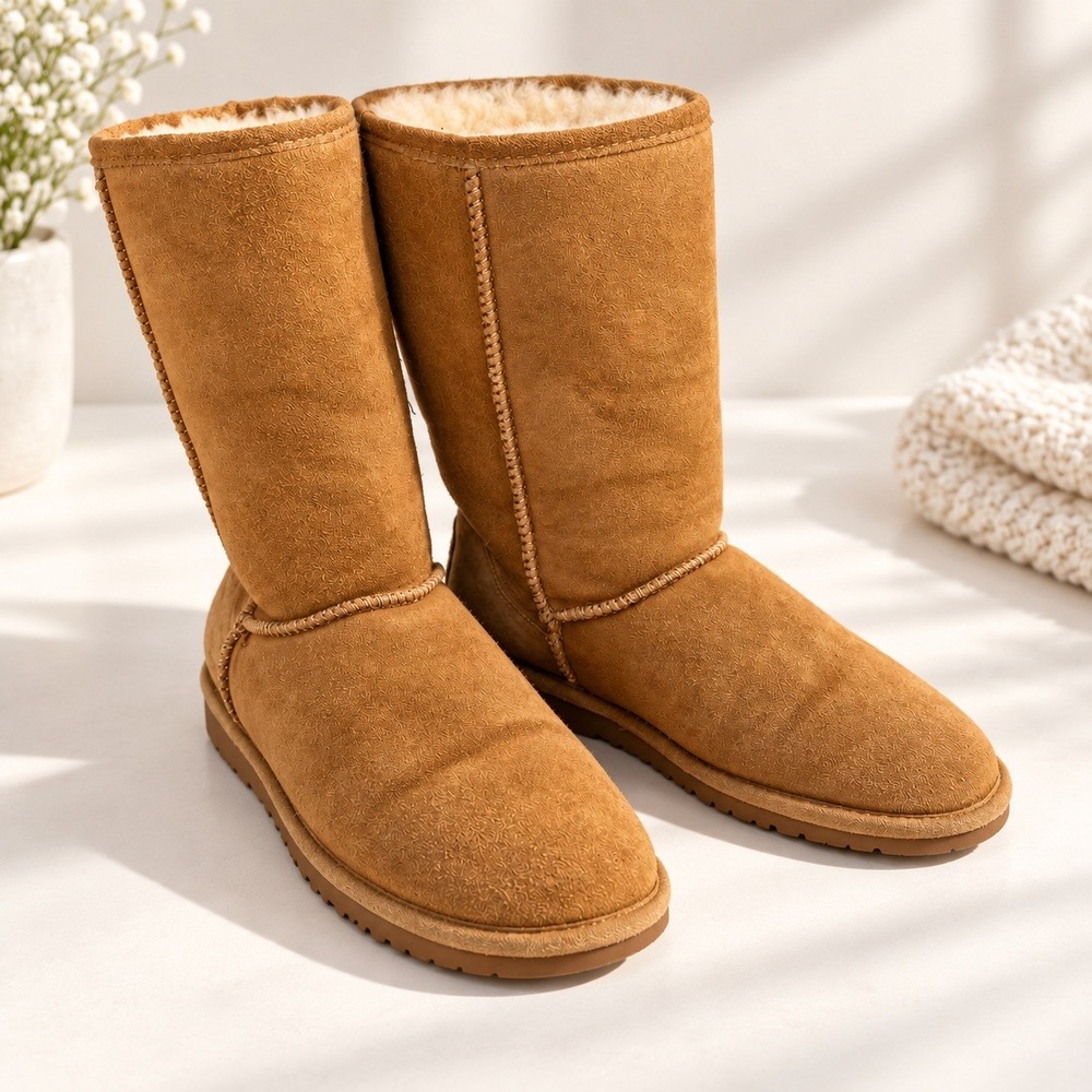 Bearpaw Elle Tall Hickory Suede Faux Sheepskin Lining Winter Boots Women Size 10